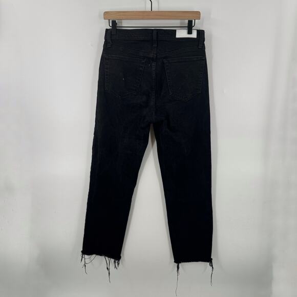 RE/DONE Black High Rise Jeans Size 29 Straight Leg Raw Hem Designer Denim - Picture 2 of 9